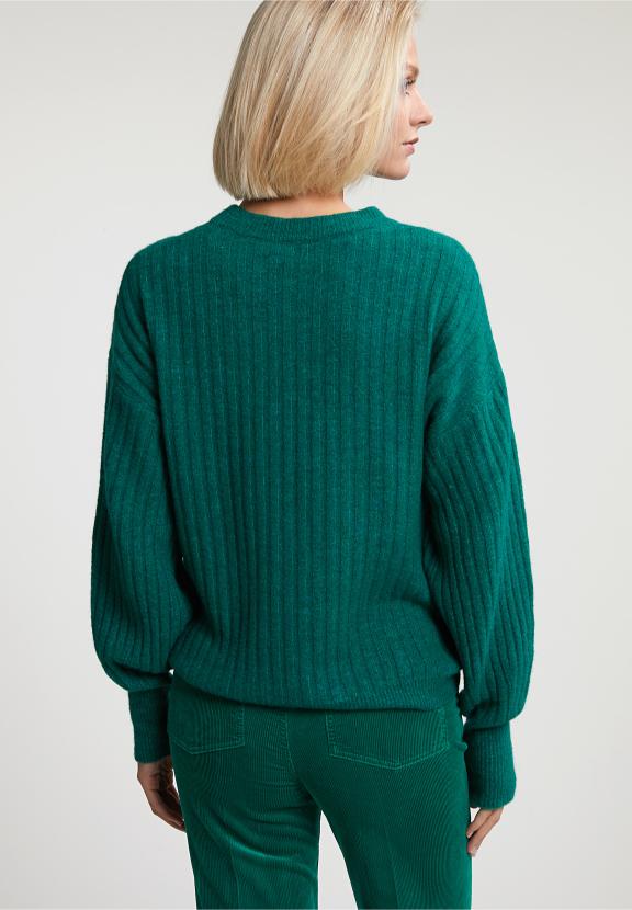 Green Ribbed Crew Neck Sweater - Vert