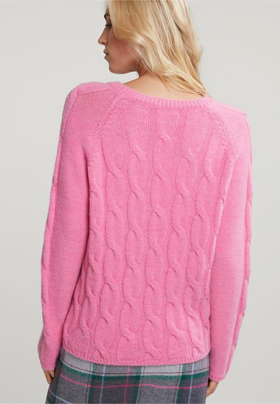 Pink Round Neck Cable Sweater - Rose