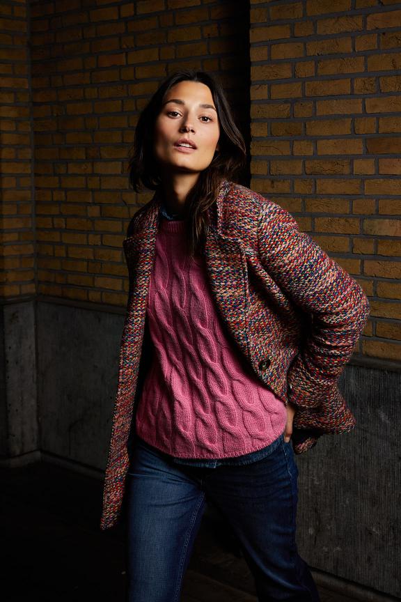 Pink Round Neck Cable Sweater - Rose