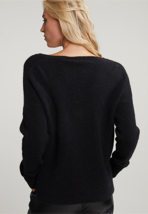 Black V-Neck Sweater Long Sleeves - Noir
