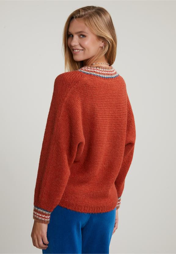 Orange Sweater Striped V-Neck - Orange