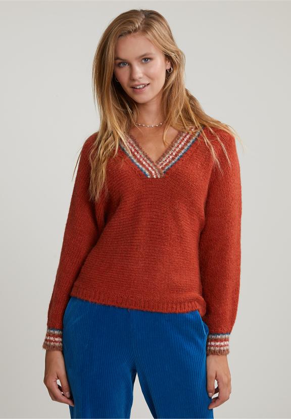 Orange Sweater Striped V-Neck - Orange