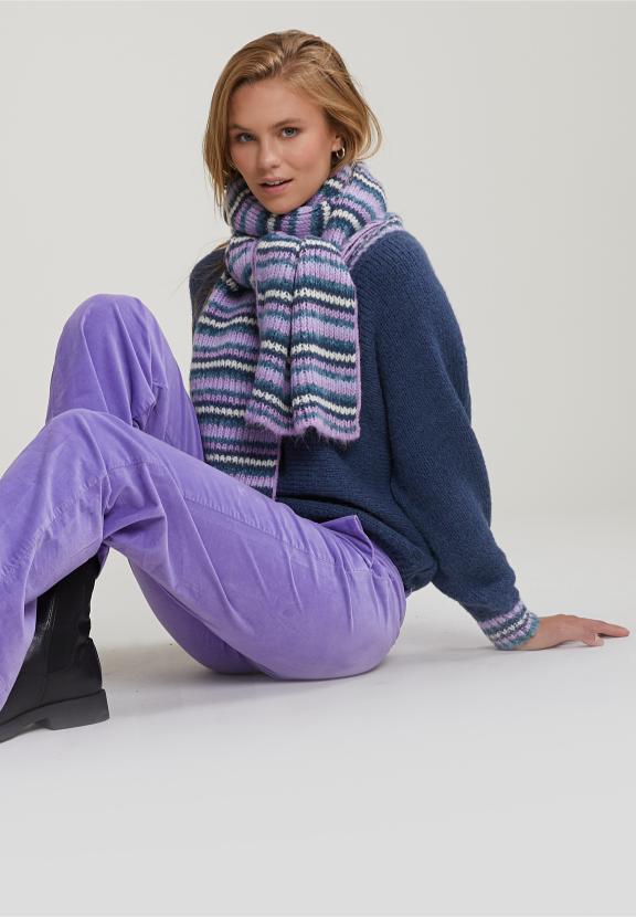 Blue Sweater Striped V-Neck - Bleu