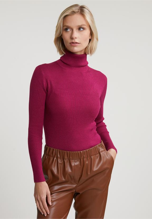 Magenta Ribbed Roll Neck Sweater - Violet