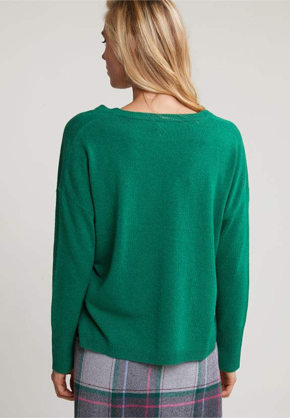 Green Basic V-Neck Sweater Long Sleeves - Vert