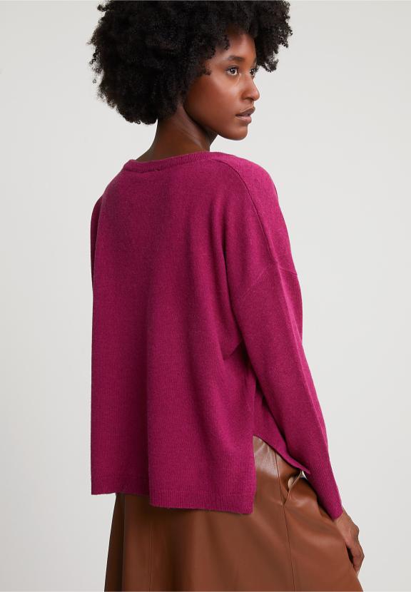 Magenta Basic V-Neck Sweater Long Sleeves - Violet