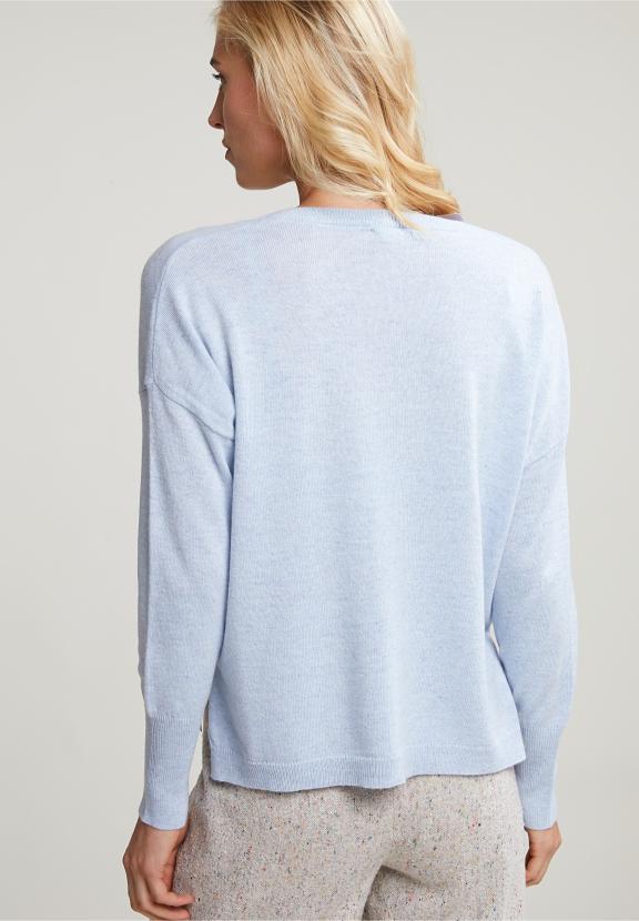 Light Blue Basic V-Neck Sweater Long Sleeves - Bleu