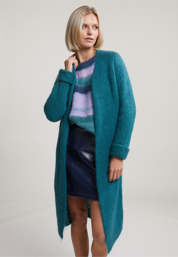 Green V-Neck Cardigan Long Sleeves - Vert