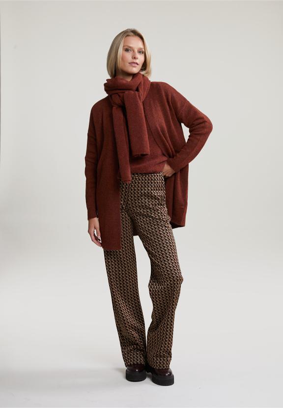 Brown Long V-Neck Cardigan Long Sleeves - Marron