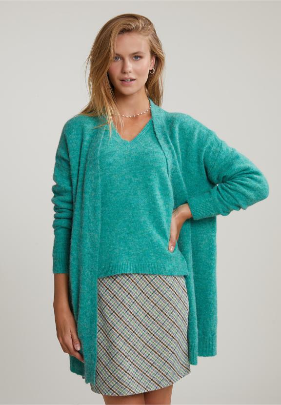 Green Long V-Neck Cardigan Long Sleeves - Vert