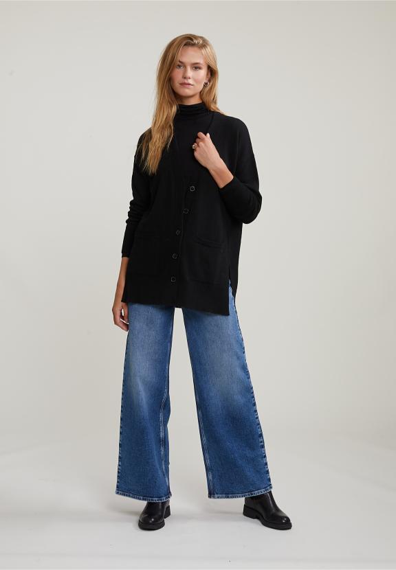 Black V-Neck Buttoned Cardigan 2 Pockets - Noir