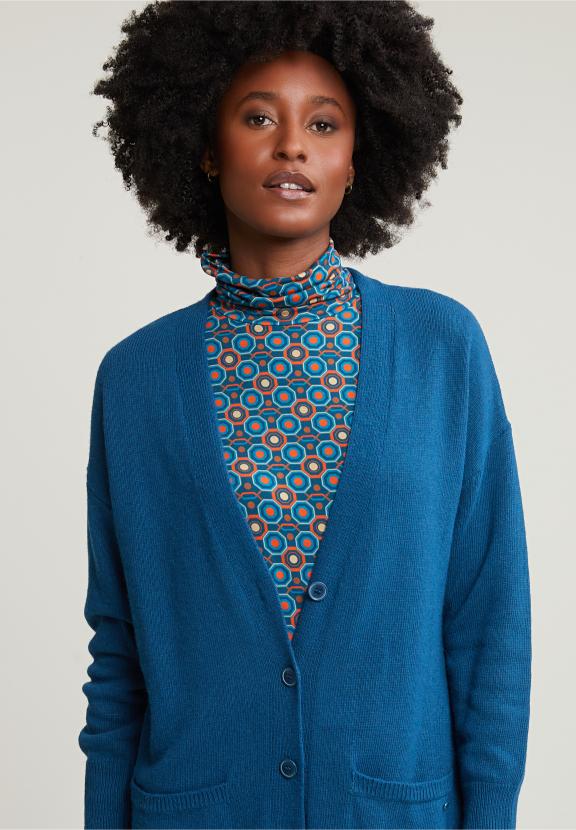 Blue V-Neck Buttoned Cardigan 2 Pockets - Bleu