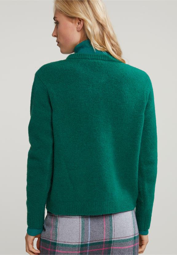 Green Crew Neck Cardigan Applied Pockets - Vert