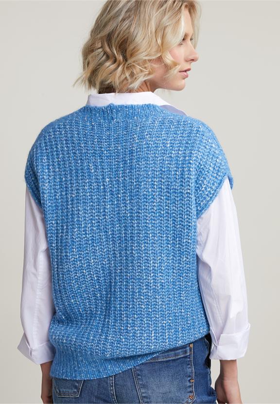 Blue V-Neck Cotton-Alpaca Spencer - Bleu