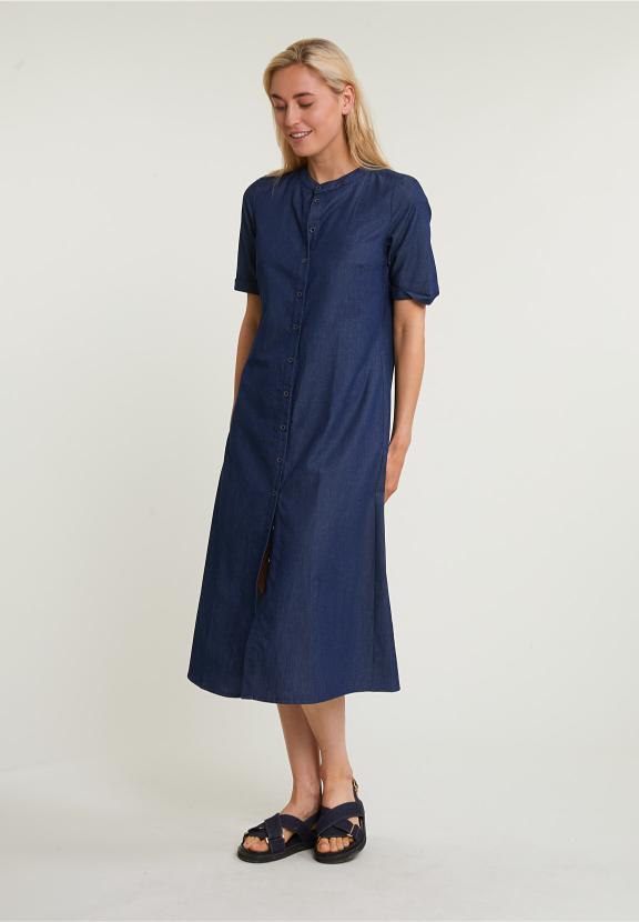 Blue Long Buttoned Dress - Denim