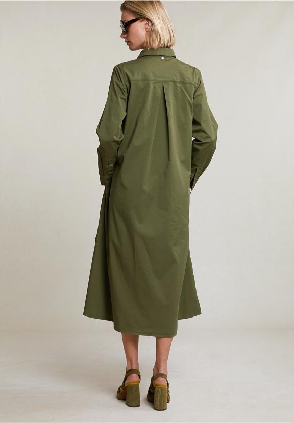 Khaki Long Loose Dress With Drawstring - Vert