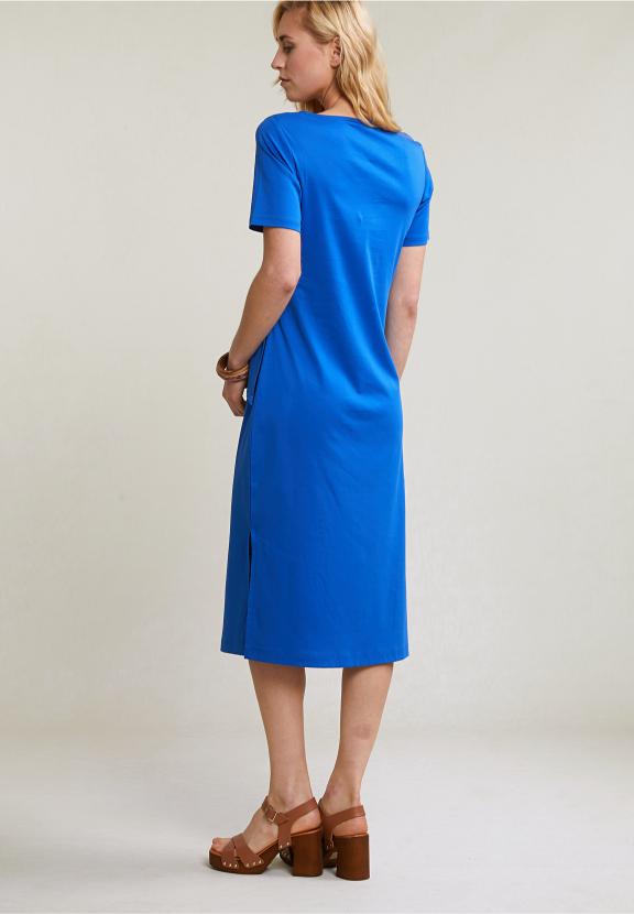 Blue Jersey Dress Short Sleeves - Bleu