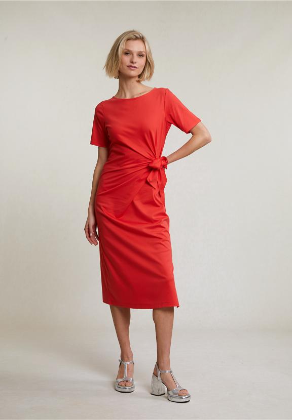 Orange Jersey Dress Short Sleeves - Orange