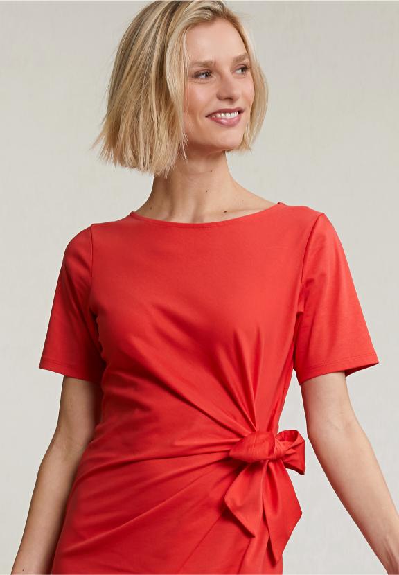 Orange Jersey Dress Short Sleeves - Orange