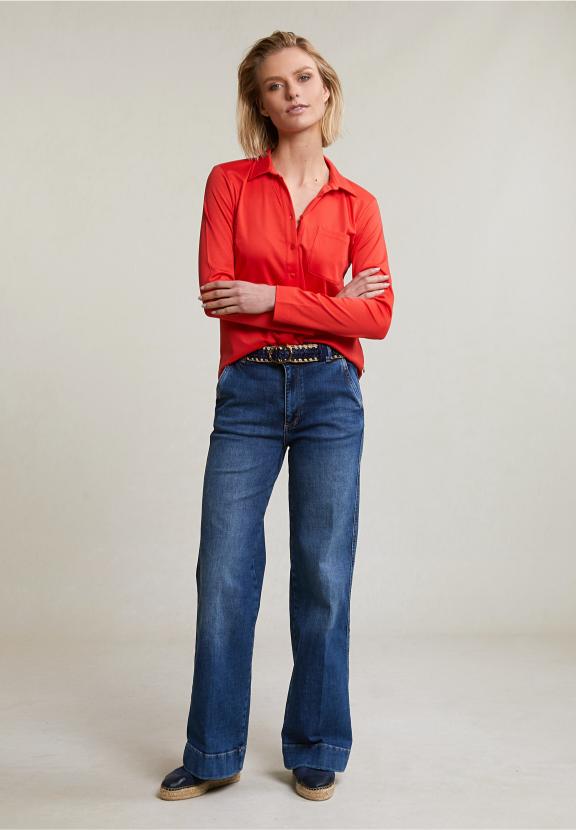 Orange Buttoned V-Neck Polo T-Shirt - Orange