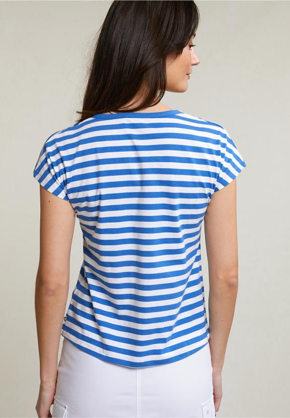 Blue/White Striped V-Neck T-Shirt - Bleu