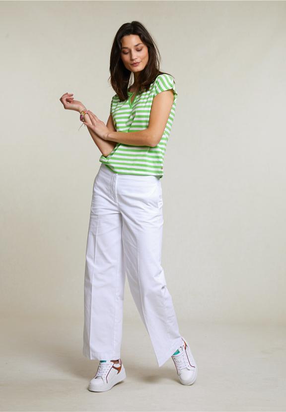 Green/White Striped V-Neck T-Shirt - Vert