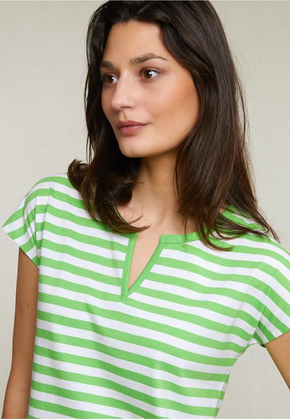 Green/White Striped V-Neck T-Shirt - Vert