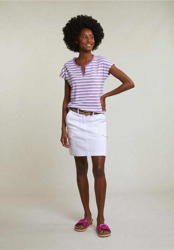 Purple/White Striped V-Neck T-Shirt - Purple