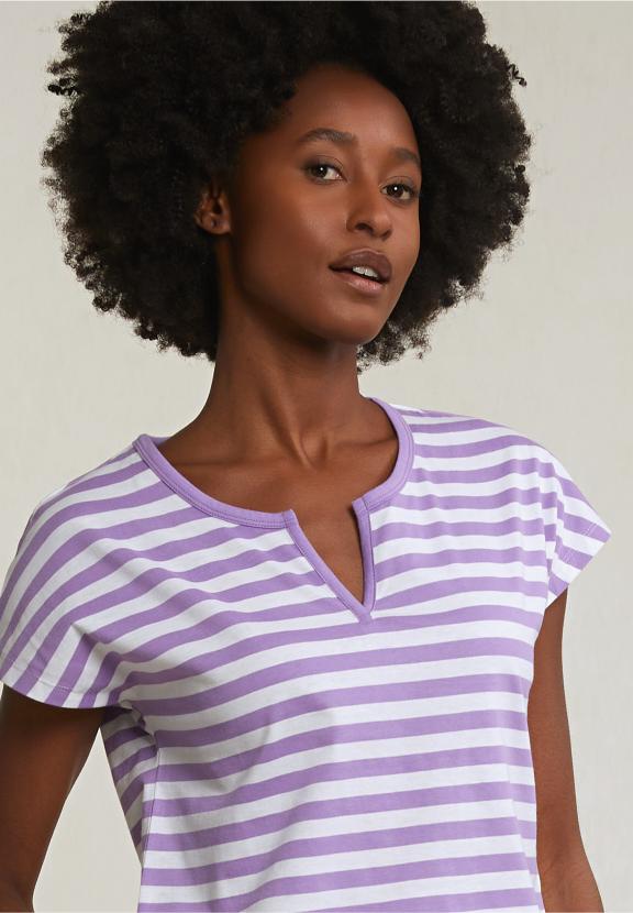 Purple/White Striped V-Neck T-Shirt - Purple