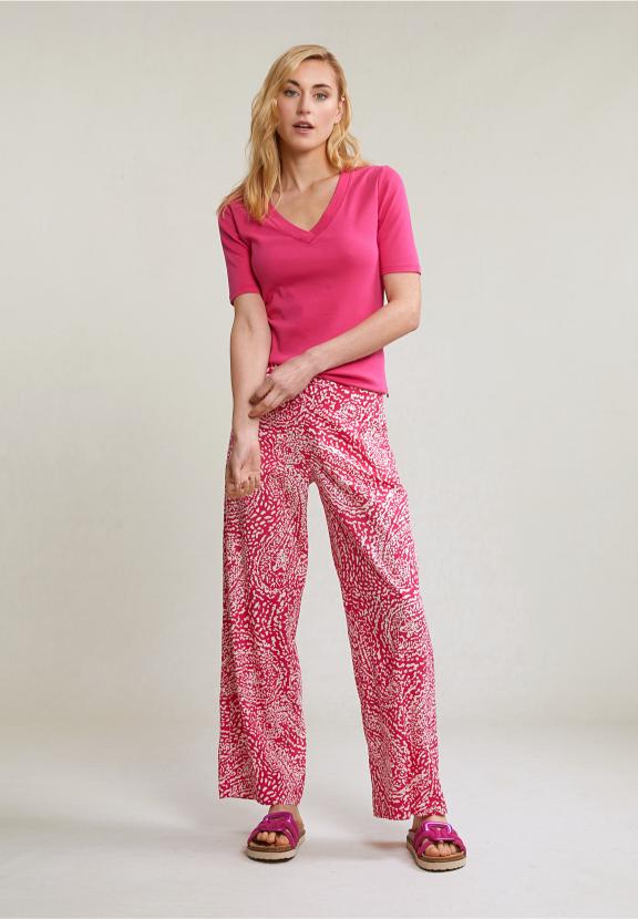 Fuchsia Basic V-Neck T-Shirt 1/2 Sleeves - Rose