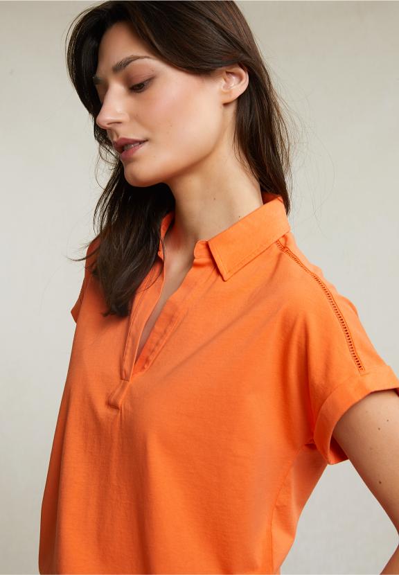 Orange V-Neck Polo T-Shirt Short Sleeves - Orange