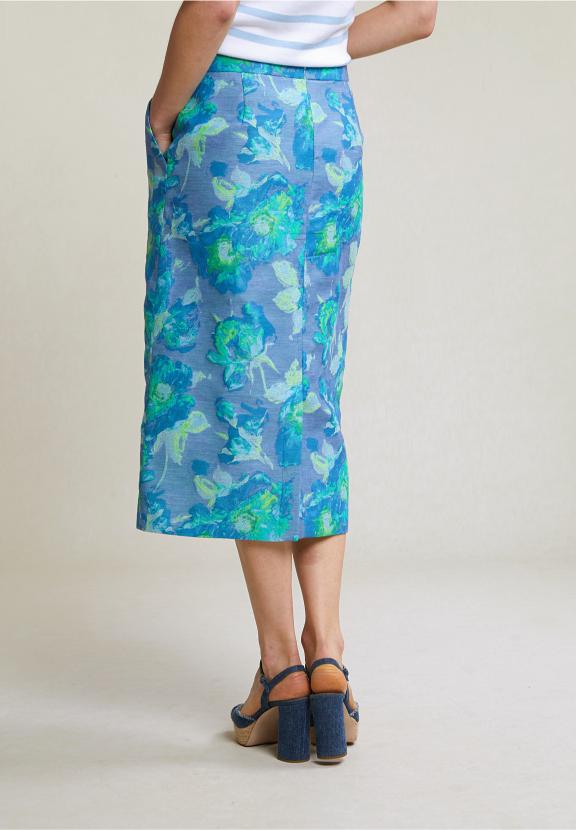 Blue/Green Floral Midi Skirt - Multi