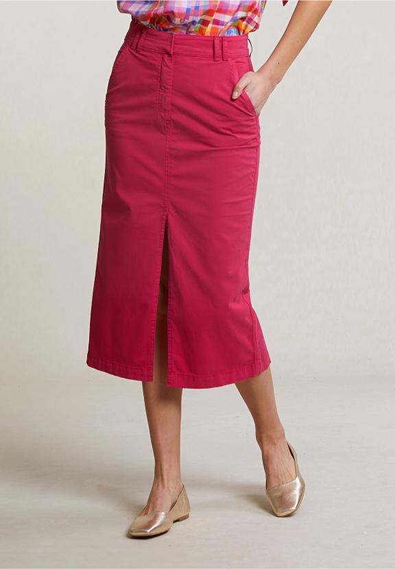 Fuchsia Midi Stretch Skirt With Split - Rose