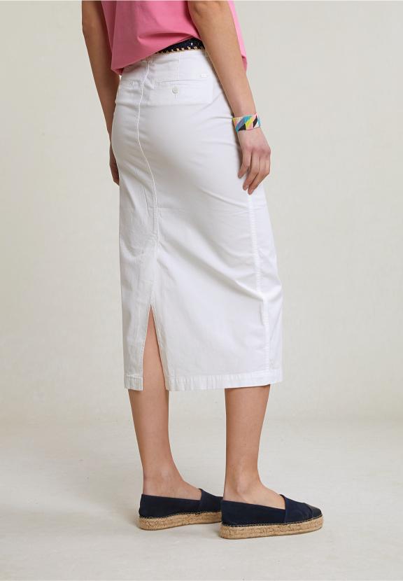 White Midi Stretch Skirt With Split - Blanc