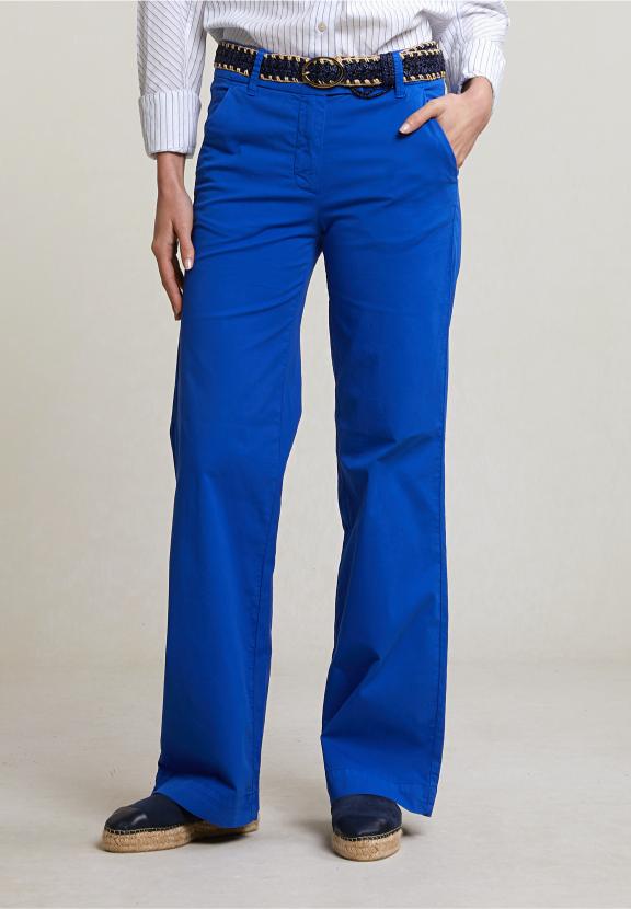 Blue Straight Stretch Pants - Bleu