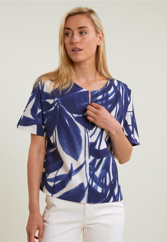 Blue/White Fantasy V-Neck Blouse - Mix