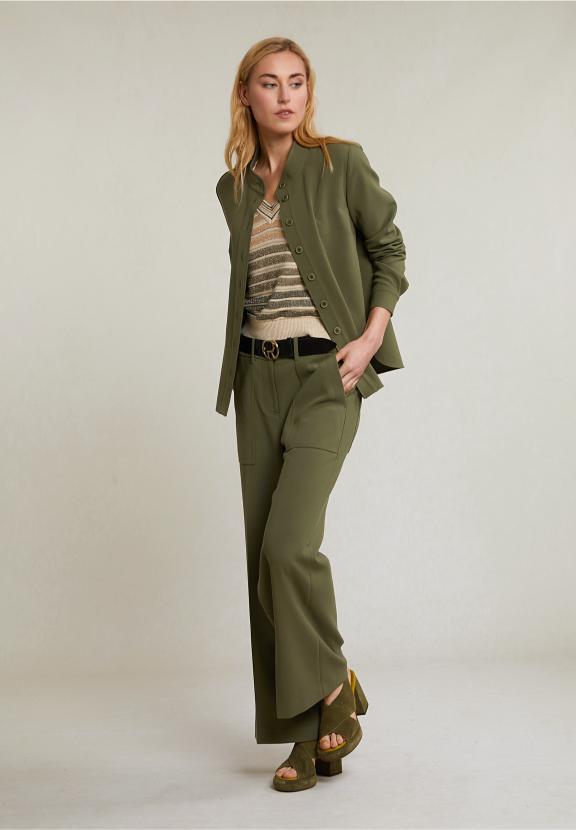 Khaki Buttoned Blouse Long Sleeves - Vert