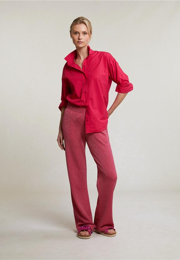 Fuchsia Loose Buttoned Blouse Long Sleeves - Rose