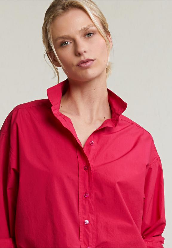 Fuchsia Loose Buttoned Blouse Long Sleeves - Rose