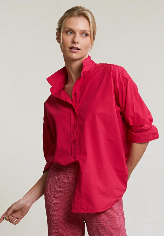 Fuchsia Loose Buttoned Blouse Long Sleeves - Rose