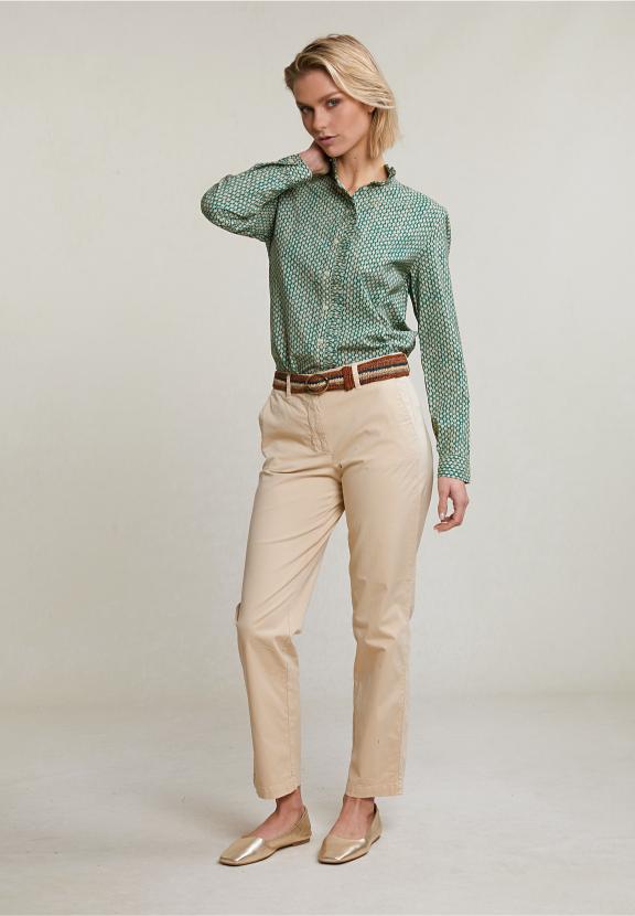 Green/Beige Ruffled Fantasy Blouse - Vert