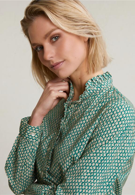 Green/Beige Ruffled Fantasy Blouse - Vert
