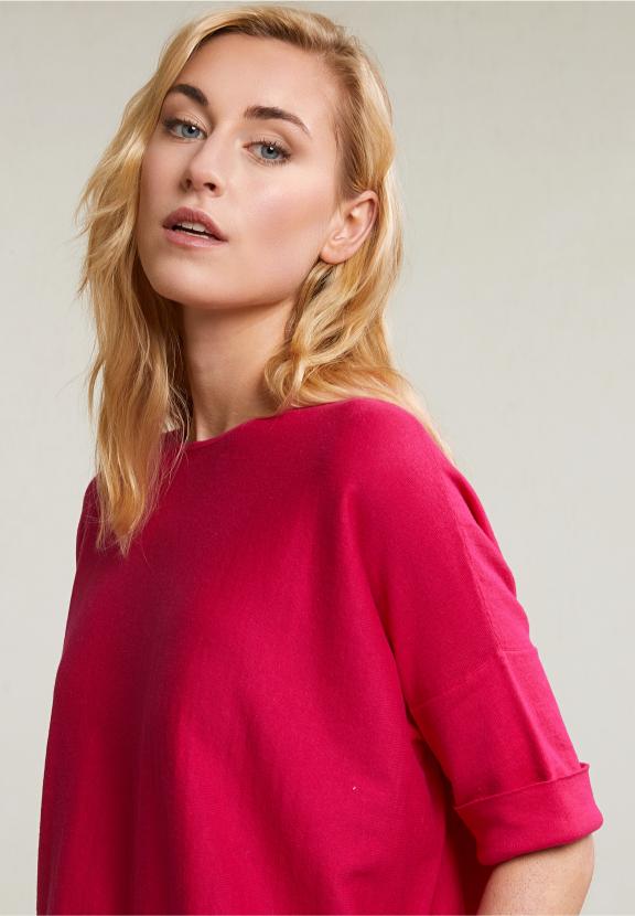 Fuchsia Crew Neck Sweater Detailed Back - Rose