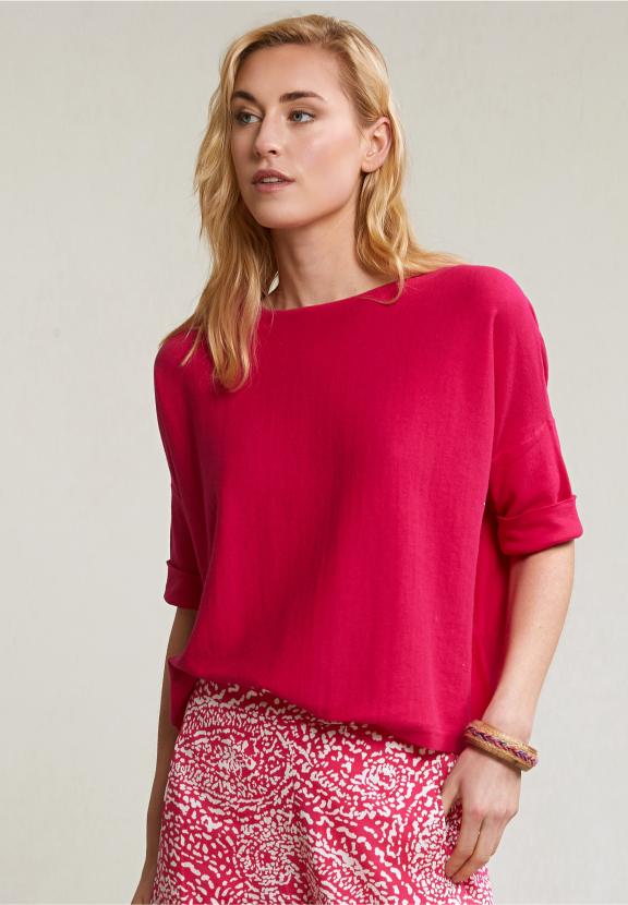 Fuchsia Crew Neck Sweater Detailed Back - Rose