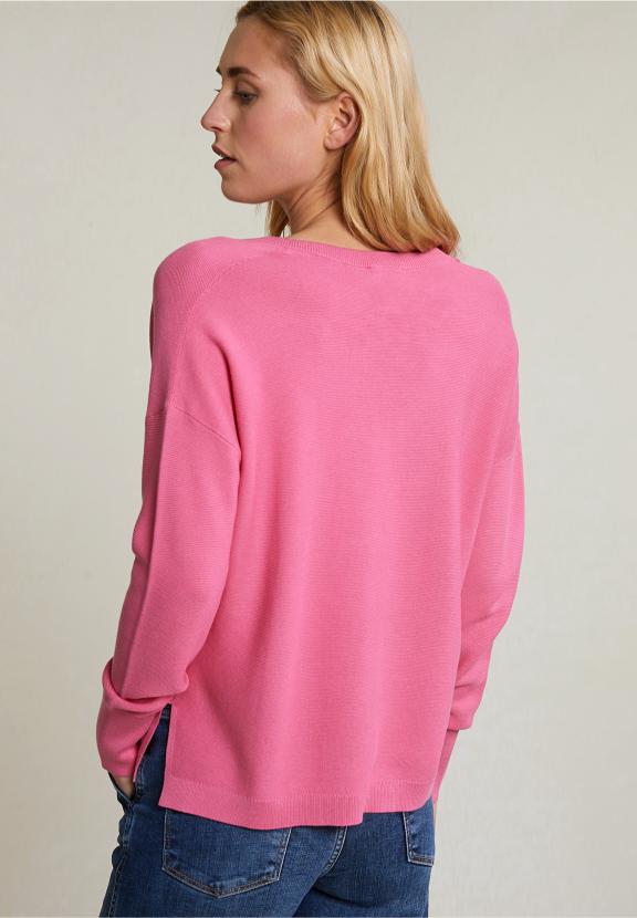 Pink Basic V-Neck Sweater Long Sleeves - Rose