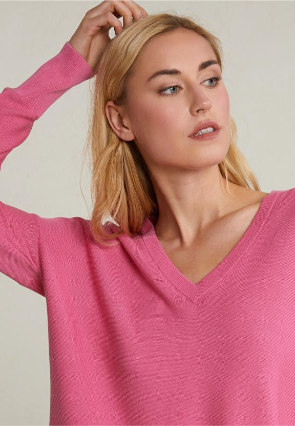 Pink Basic V-Neck Sweater Long Sleeves - Rose