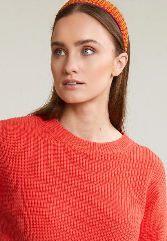 Orange Cotton Round Neck Sweater - Orange