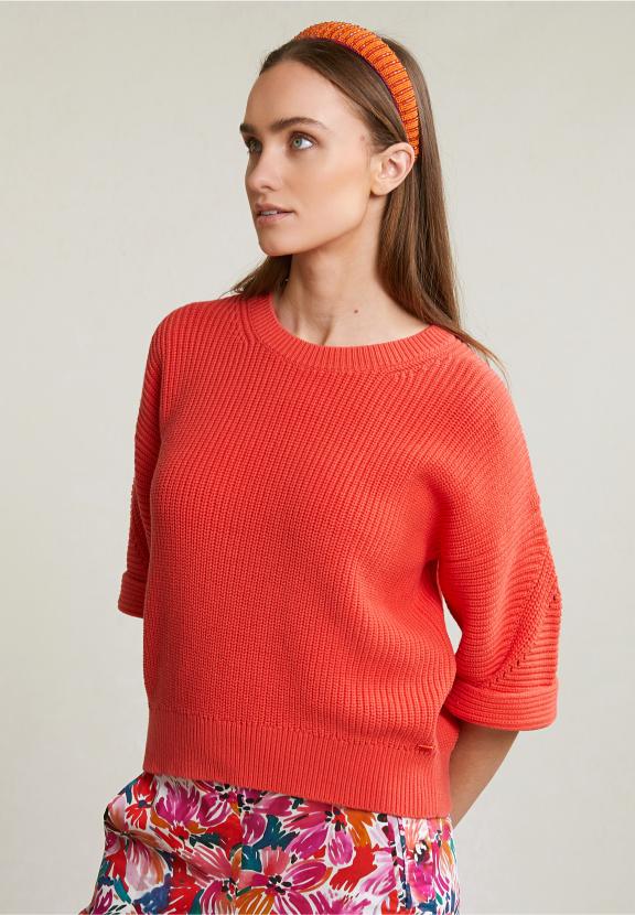 Orange Cotton Round Neck Sweater - Orange