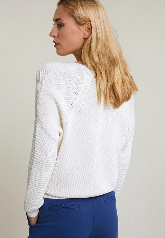 Off White V-Neck Sweater Long Sleeves - Blanc