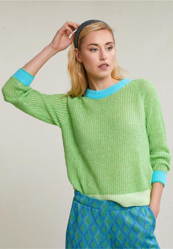 Green/Blue Crew Neck Sweater Long Sleeves - Vert
